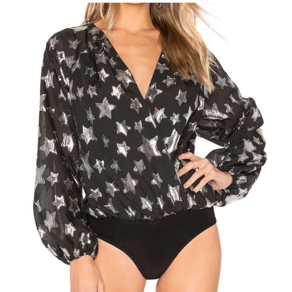 Lovers + Friends metallic star black bodysuit size XS - Picture 2 of 11